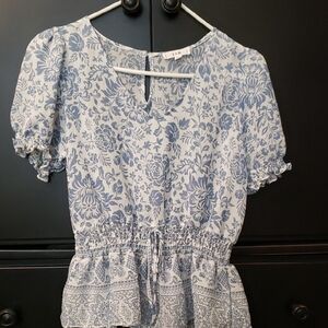 LEW Blue Floral Women's Blouse